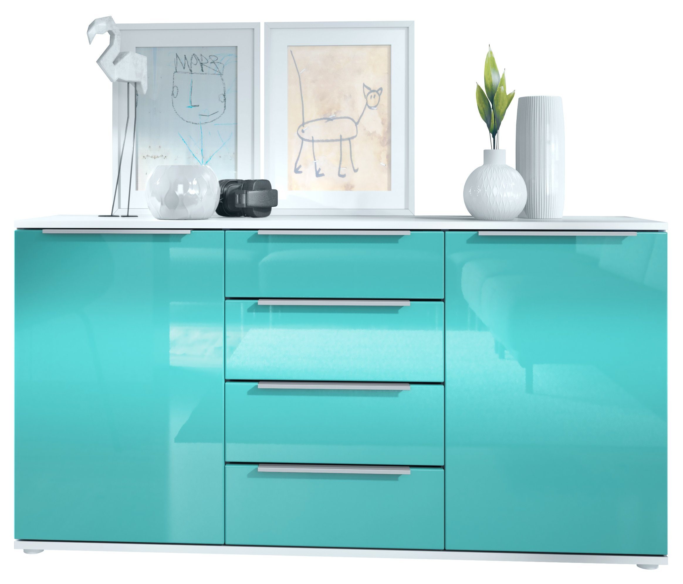 Vladon Sideboard Linio Anrichte mit 2 T ren und 4 Schubladen